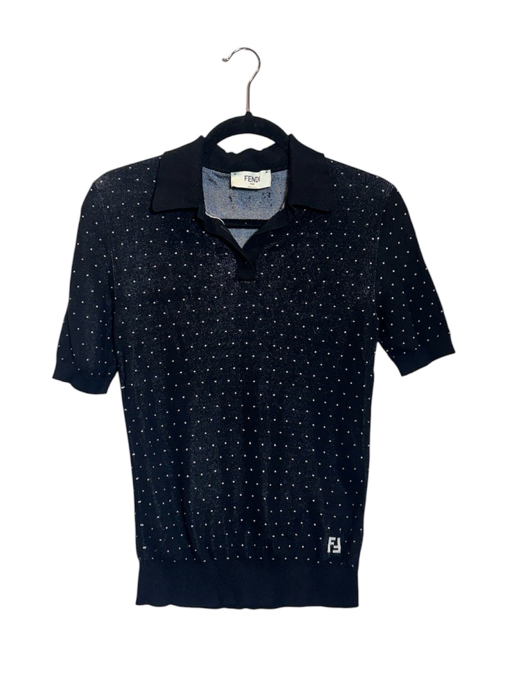 Fendi Black Short-Sleeve Polo with Dot Detail